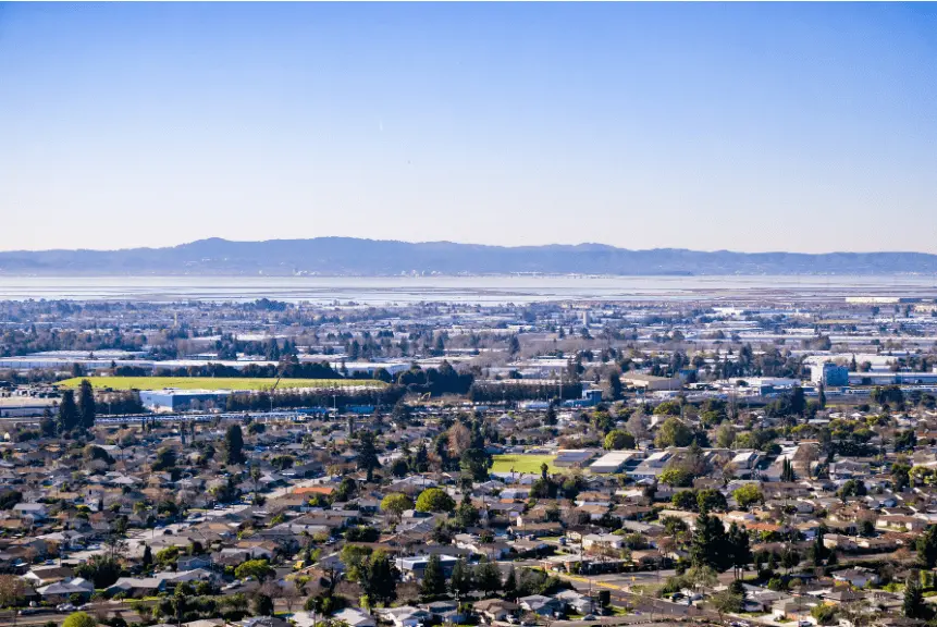 Panoramic view of the East Bay, including Hayward and Castro Valley, for comprehensive pest control services.